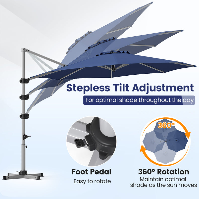 Costway - 11 Feet Patio Offset Cantilever Umbrella 360° Rotation Aluminum Tilt-Navy
