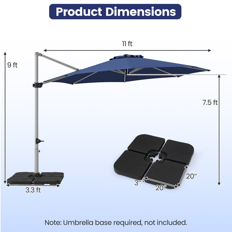 Costway - 11 Feet Patio Offset Cantilever Umbrella 360° Rotation Aluminum Tilt-Navy