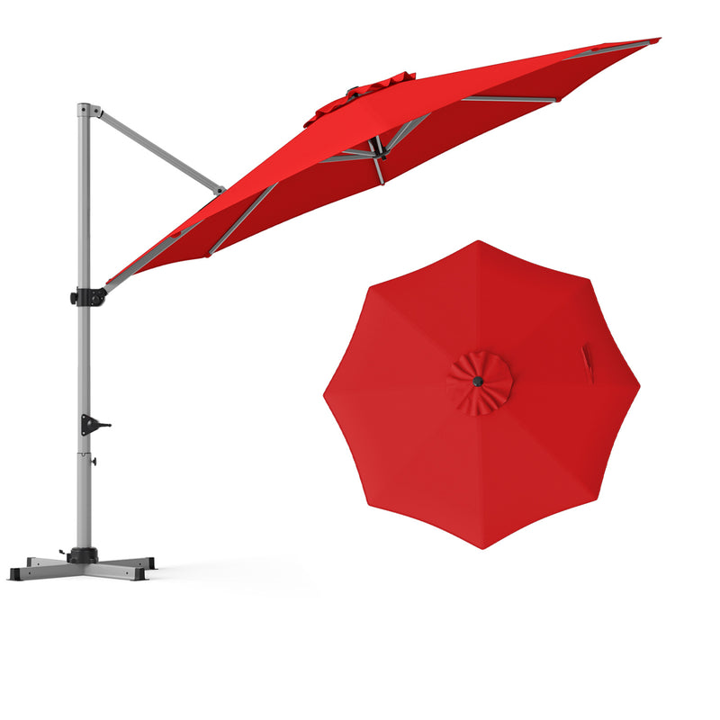 Costway - 11 Feet Patio Offset Cantilever Umbrella 360° Rotation Aluminum Tilt-Red