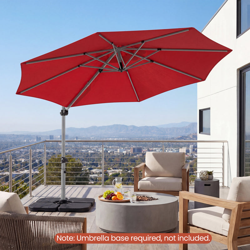 Costway - 11 Feet Patio Offset Cantilever Umbrella 360° Rotation Aluminum Tilt-Red