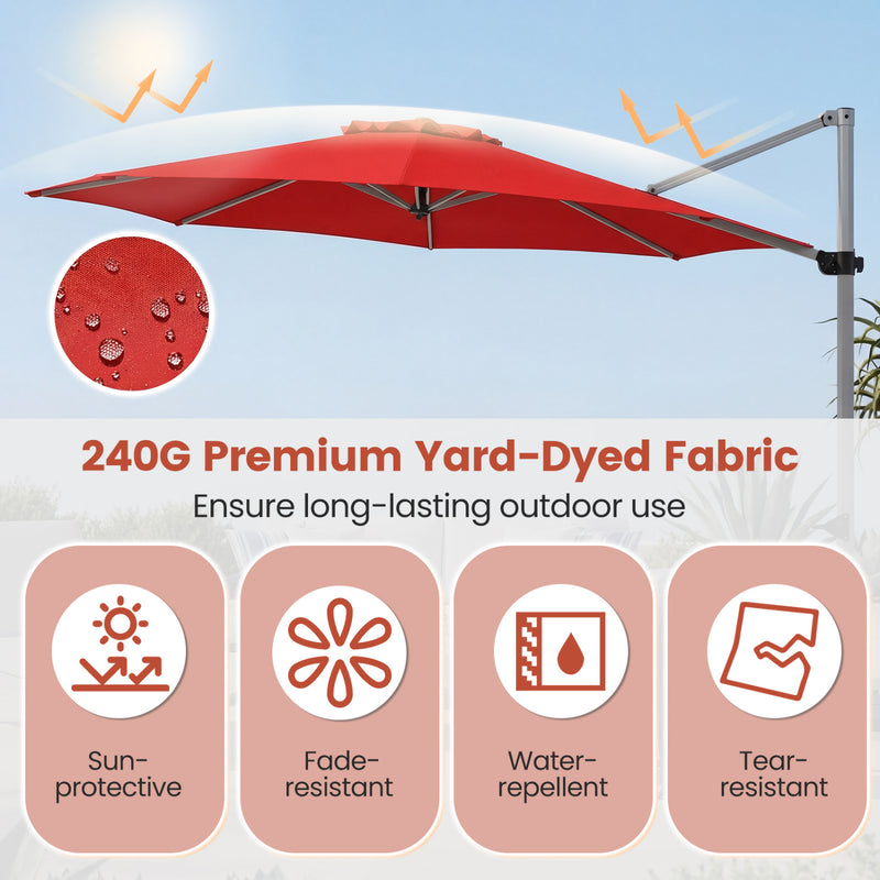 Costway - 11 Feet Patio Offset Cantilever Umbrella 360° Rotation Aluminum Tilt-Red