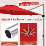 Costway - 11 Feet Patio Offset Cantilever Umbrella 360° Rotation Aluminum Tilt-Red