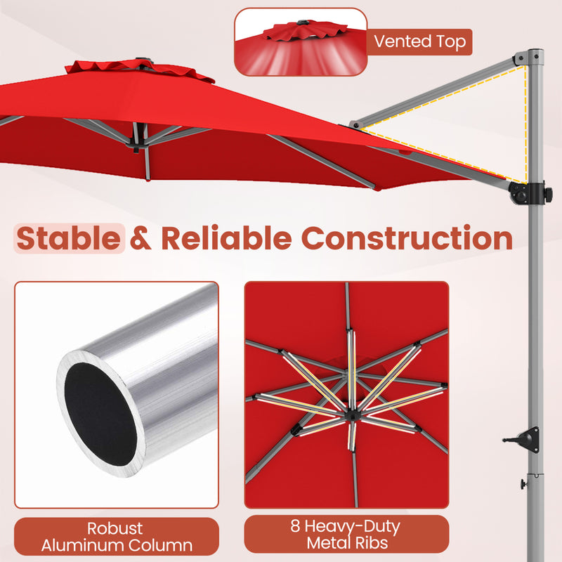 Costway - 11 Feet Patio Offset Cantilever Umbrella 360° Rotation Aluminum Tilt-Red