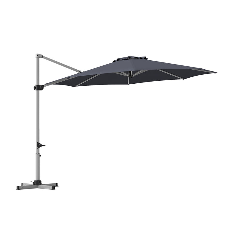 Costway - 11 Feet Patio Offset Cantilever Umbrella 360° Rotation Aluminum Tilt-Gray