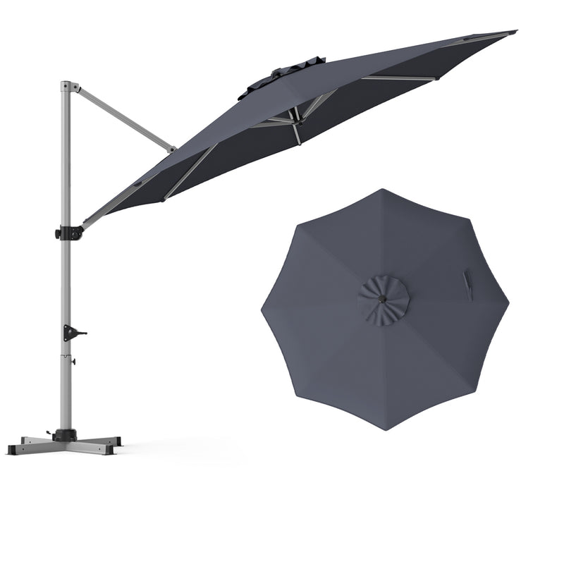 Costway - 11 Feet Patio Offset Cantilever Umbrella 360° Rotation Aluminum Tilt-Gray