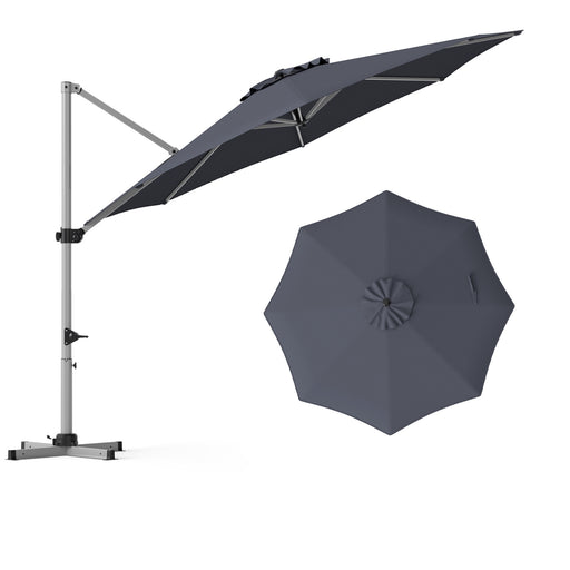 Costway - 11 Feet Patio Offset Cantilever Umbrella 360° Rotation Aluminum Tilt-Gray