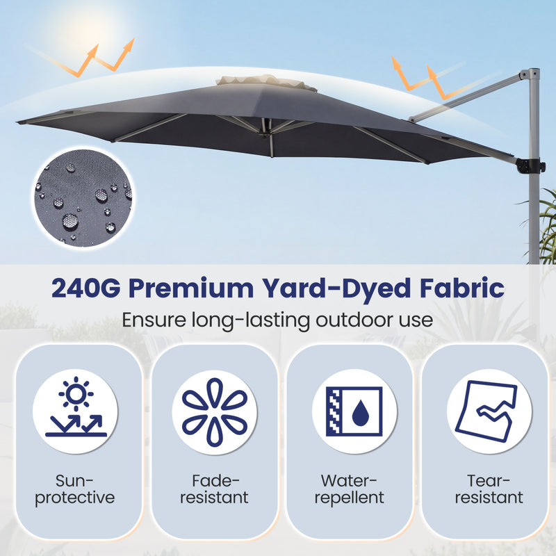Costway - 11 Feet Patio Offset Cantilever Umbrella 360° Rotation Aluminum Tilt-Gray