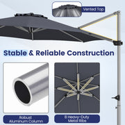 Costway - 11 Feet Patio Offset Cantilever Umbrella 360° Rotation Aluminum Tilt-Gray