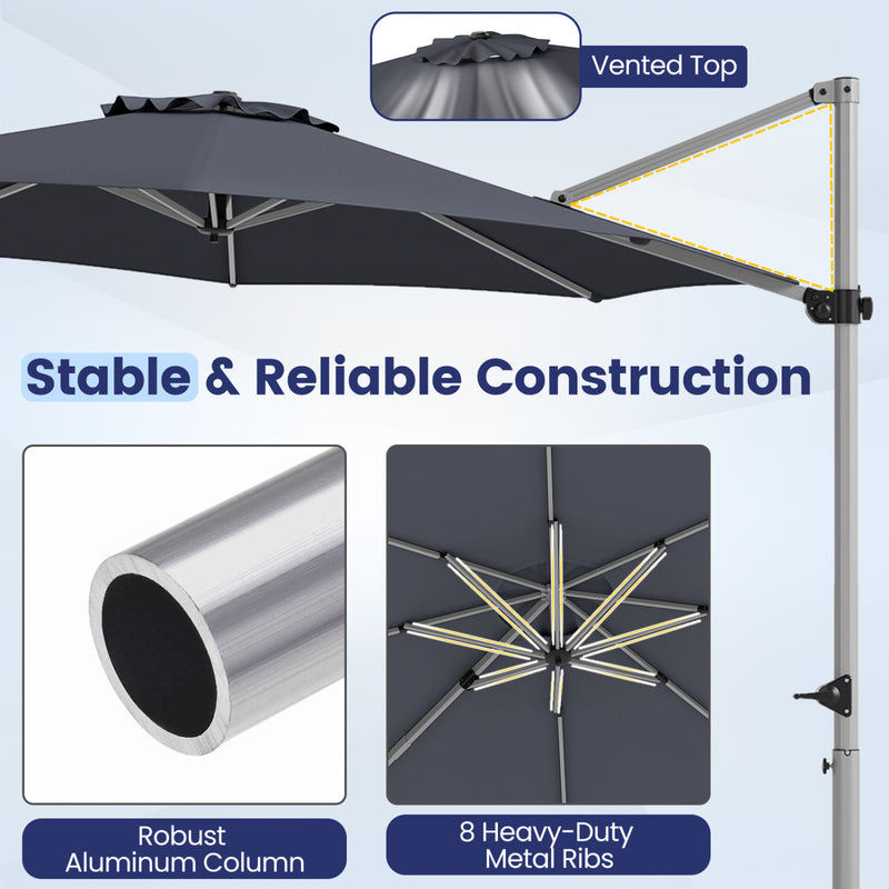 Costway - 11 Feet Patio Offset Cantilever Umbrella 360° Rotation Aluminum Tilt-Gray