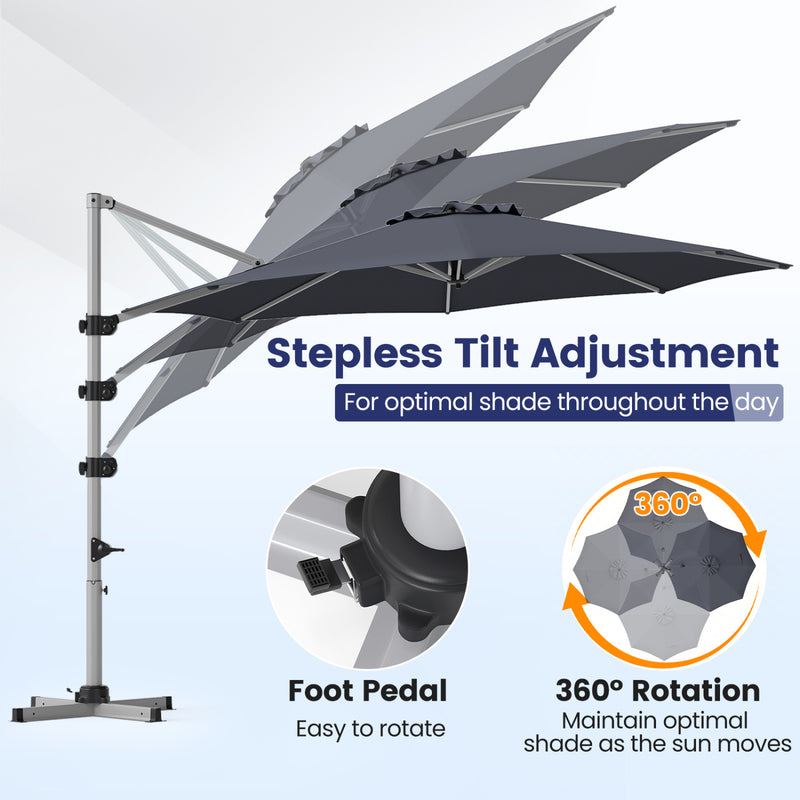Costway - 11 Feet Patio Offset Cantilever Umbrella 360° Rotation Aluminum Tilt-Gray