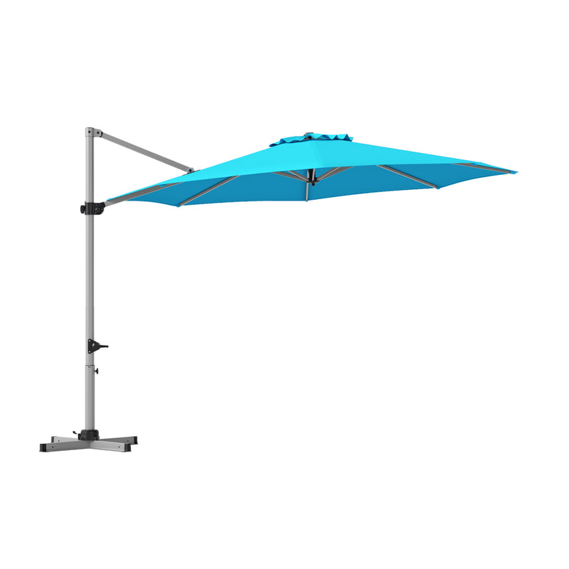Costway - 11 Feet Patio Offset Cantilever Umbrella 360° Rotation Aluminum Tilt-Blue