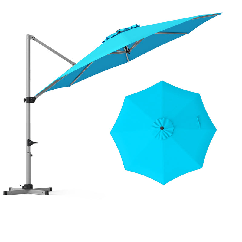 Costway - 11 Feet Patio Offset Cantilever Umbrella 360° Rotation Aluminum Tilt-Blue
