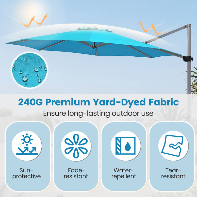 Costway - 11 Feet Patio Offset Cantilever Umbrella 360° Rotation Aluminum Tilt-Blue