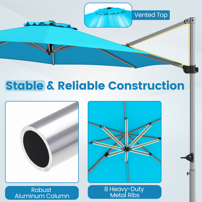 Costway - 11 Feet Patio Offset Cantilever Umbrella 360° Rotation Aluminum Tilt-Blue