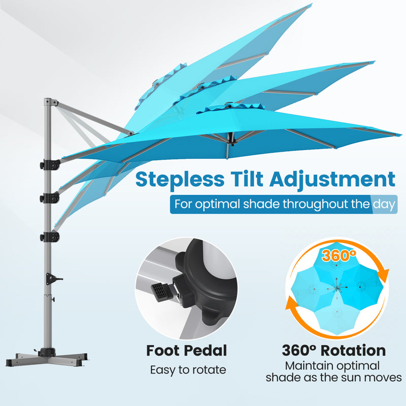 Costway - 11 Feet Patio Offset Cantilever Umbrella 360° Rotation Aluminum Tilt-Blue