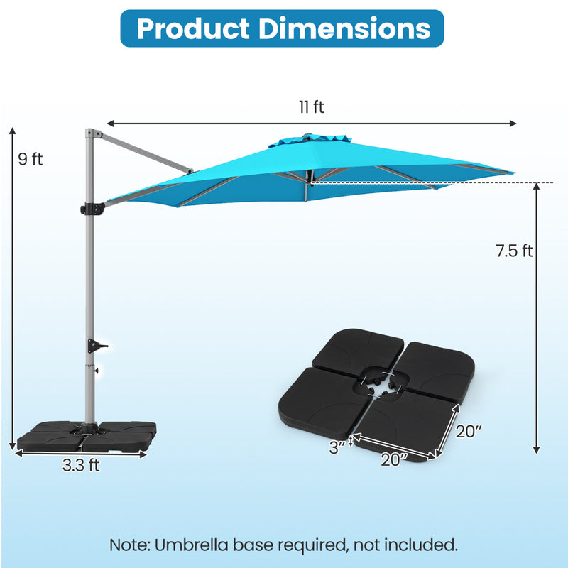 Costway - 11 Feet Patio Offset Cantilever Umbrella 360° Rotation Aluminum Tilt-Blue