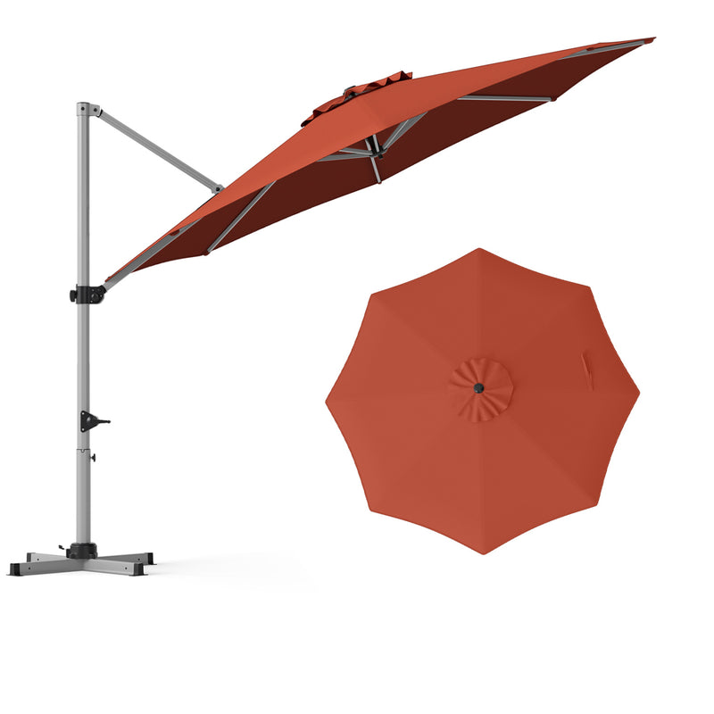 Costway - 11 Feet Patio Offset Cantilever Umbrella 360° Rotation Aluminum Tilt-Brick Red
