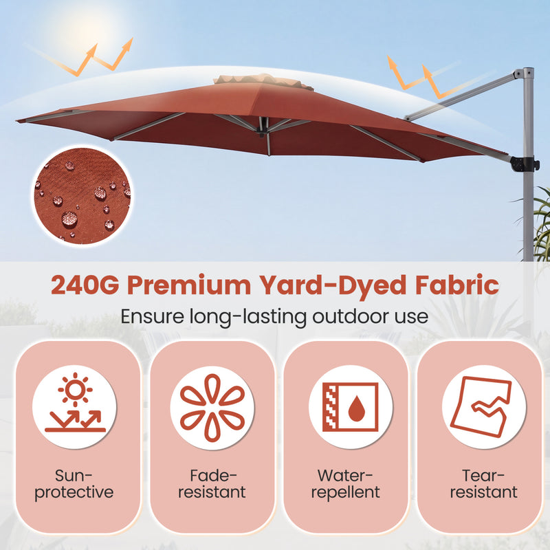 Costway - 11 Feet Patio Offset Cantilever Umbrella 360° Rotation Aluminum Tilt-Brick Red