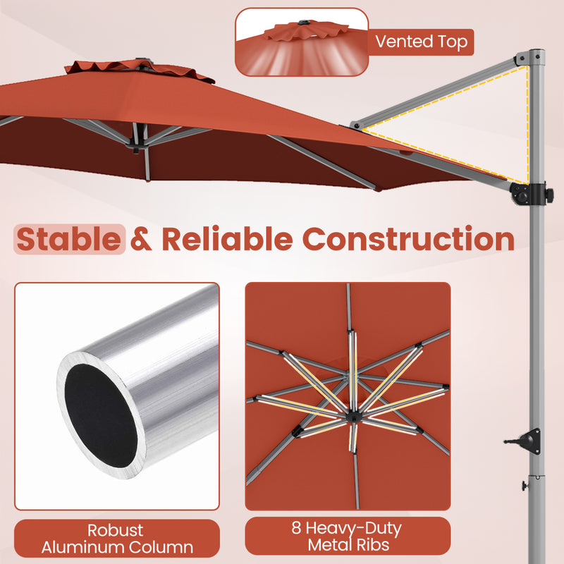Costway - 11 Feet Patio Offset Cantilever Umbrella 360° Rotation Aluminum Tilt-Brick Red