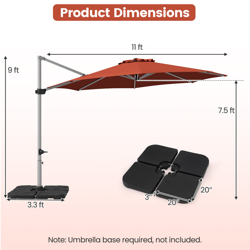 Costway - 11 Feet Patio Offset Cantilever Umbrella 360° Rotation Aluminum Tilt-Brick Red