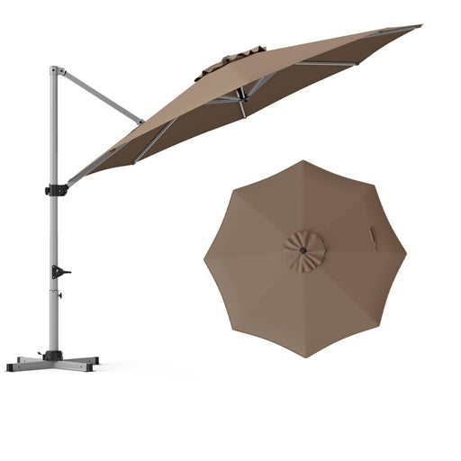 Costway - 11 Feet Patio Offset Cantilever Umbrella 360° Rotation Aluminum Tilt-Tan