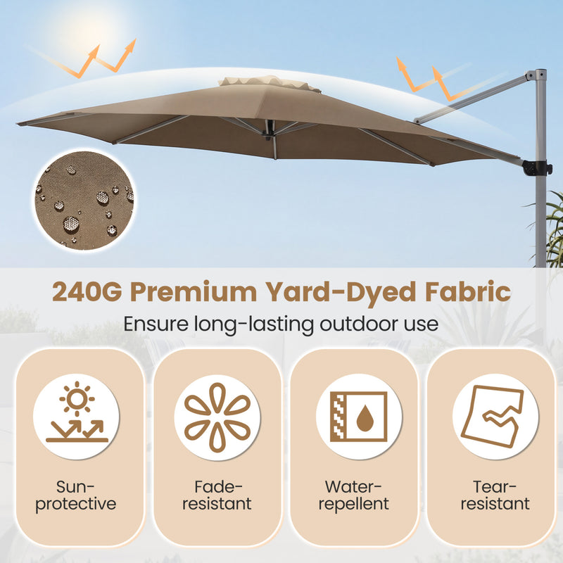 Costway - 11 Feet Patio Offset Cantilever Umbrella 360° Rotation Aluminum Tilt-Tan