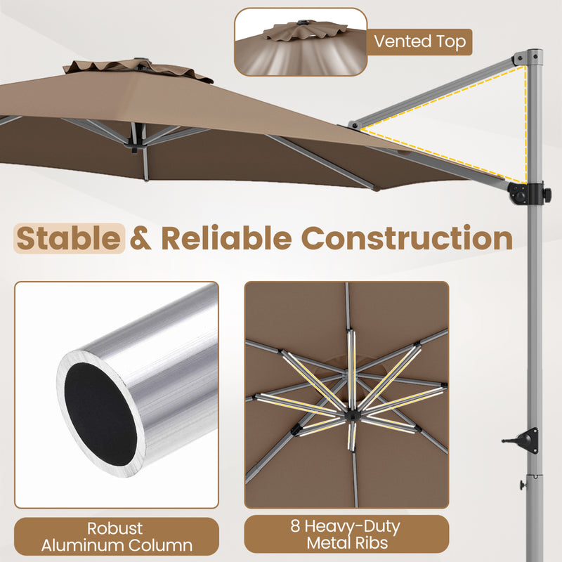 Costway - 11 Feet Patio Offset Cantilever Umbrella 360° Rotation Aluminum Tilt-Tan