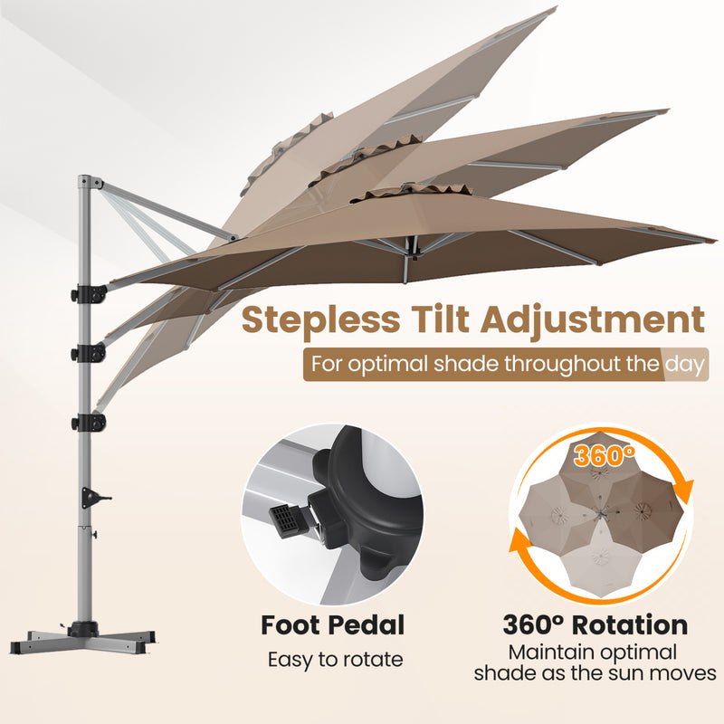 Costway - 11 Feet Patio Offset Cantilever Umbrella 360° Rotation Aluminum Tilt-Tan