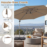 Costway - 11 Feet Patio Offset Cantilever Umbrella 360° Rotation Aluminum Tilt-Tan