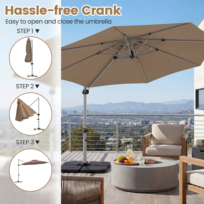 Costway - 11 Feet Patio Offset Cantilever Umbrella 360° Rotation Aluminum Tilt-Tan