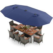 Costway - 11 Pieces Patio Dining Set with 15 Feet Double-Sided Patio Umbrella Base Included-Navy