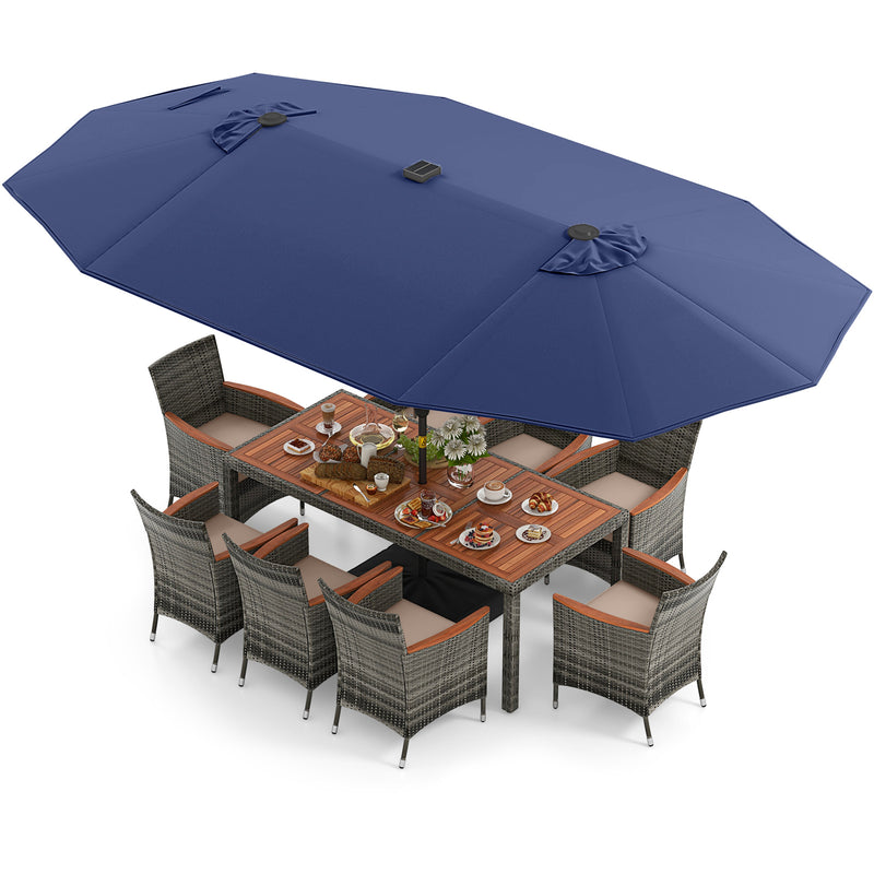 Costway - 11 Pieces Patio Dining Set with 15 Feet Double-Sided Patio Umbrella Base Included-Navy