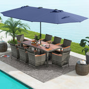 Costway - 11 Pieces Patio Dining Set with 15 Feet Double-Sided Patio Umbrella Base Included-Navy
