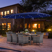 Costway - 11 Pieces Patio Dining Set with 15 Feet Double-Sided Patio Umbrella Base Included-Navy