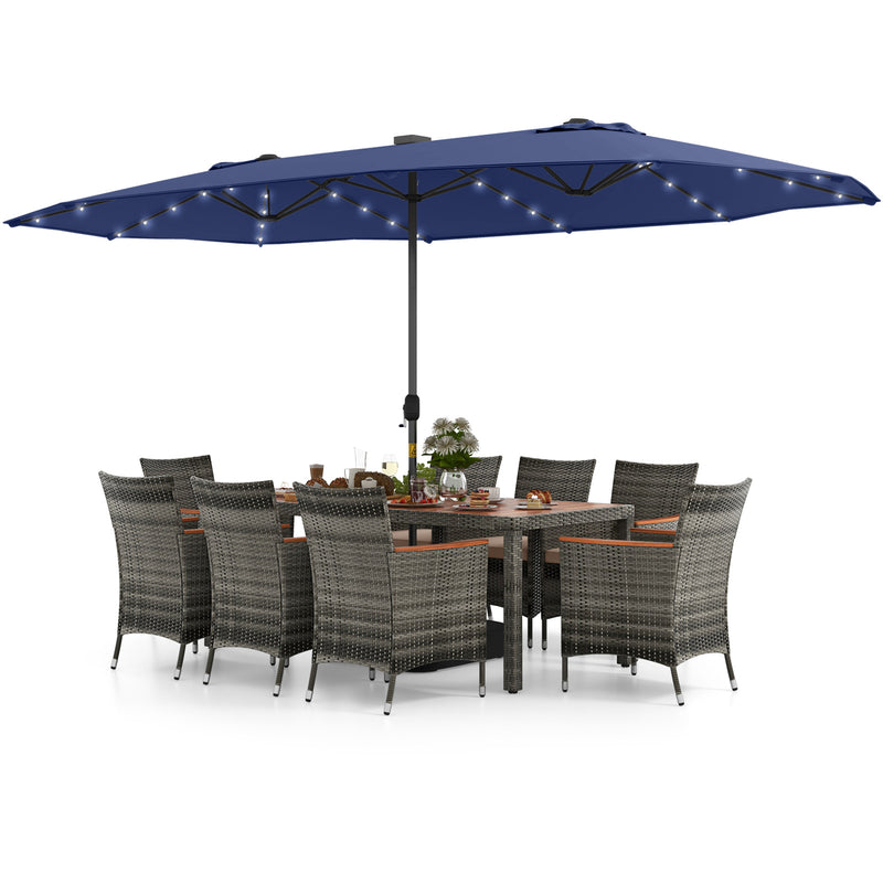 Costway - 11 Pieces Patio Dining Set with 15 Feet Double-Sided Patio Umbrella Base Included-Navy