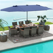 Costway - 11 Pieces Patio Dining Set with 15 Feet Double-Sided Patio Umbrella Base Included-Navy