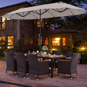Costway - 11 Pieces Patio Dining Set with 15 Feet Double-Sided Patio Umbrella and Base-Beige