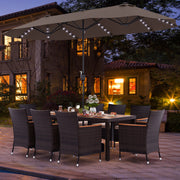 Costway - 11 Pieces Patio Dining Set with 15 Feet Double-Sided Patio Umbrella and Base-Coffee