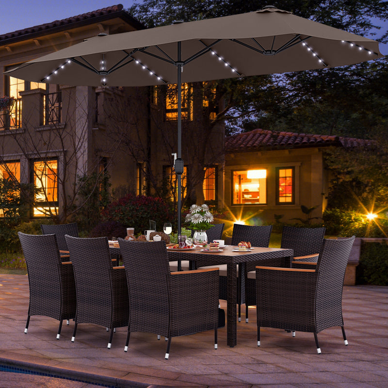 Costway - 11 Pieces Patio Dining Set with 15 Feet Double-Sided Patio Umbrella and Base-Coffee