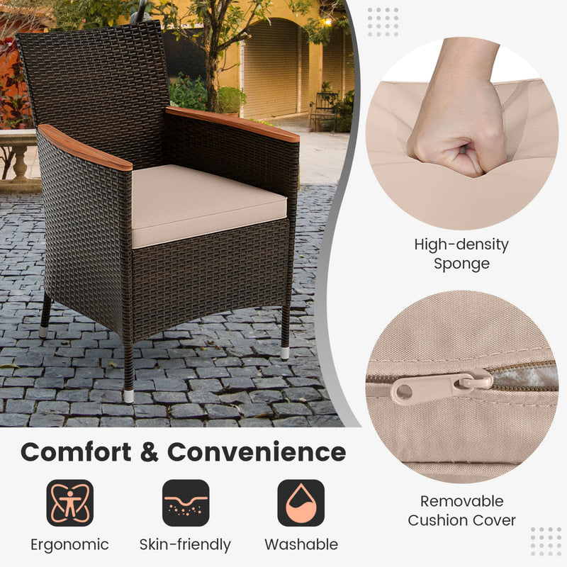 Costway - 11 Pieces Patio Dining Set with 15 Feet Double-Sided Patio Umbrella and Base-Coffee