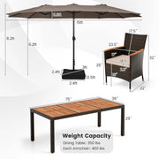Costway - 11 Pieces Patio Dining Set with 15 Feet Double-Sided Patio Umbrella and Base-Coffee
