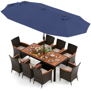 Costway - 11 Pieces Patio Dining Set with 15 Feet Double-Sided Patio Umbrella and Base-Navy