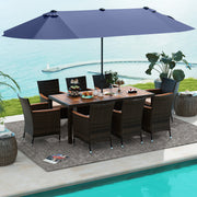 Costway - 11 Pieces Patio Dining Set with 15 Feet Double-Sided Patio Umbrella and Base-Navy