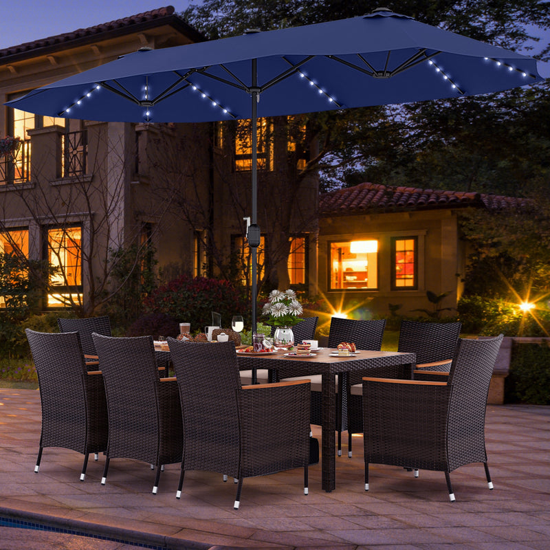 Costway - 11 Pieces Patio Dining Set with 15 Feet Double-Sided Patio Umbrella and Base-Navy