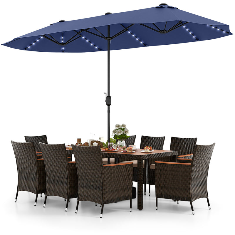 Costway - 11 Pieces Patio Dining Set with 15 Feet Double-Sided Patio Umbrella and Base-Navy