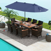 Costway - 11 Pieces Patio Dining Set with 15 Feet Double-Sided Patio Umbrella and Base-Navy