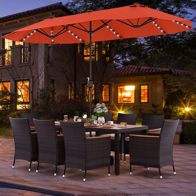 Costway - 11 Pieces Patio Dining Set with 15 Feet Double-Sided Patio Umbrella and Base-Orange