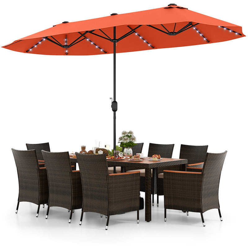 Costway - 11 Pieces Patio Dining Set with 15 Feet Double-Sided Patio Umbrella and Base-Orange