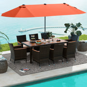 Costway - 11 Pieces Patio Dining Set with 15 Feet Double-Sided Patio Umbrella and Base-Orange