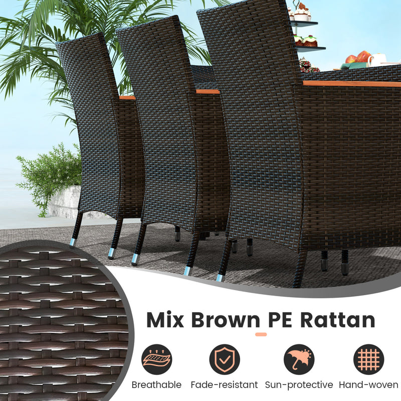 Costway - 11 Pieces Patio Dining Set with 15 Feet Double-Sided Patio Umbrella and Base-Orange